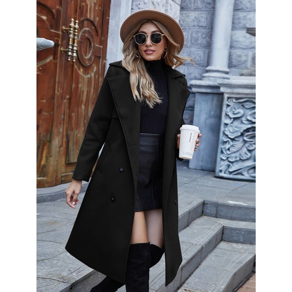 long line
 Double Breasted Overcoat pea coat peacoat tan khaki camel brown - Picture 6 of 9